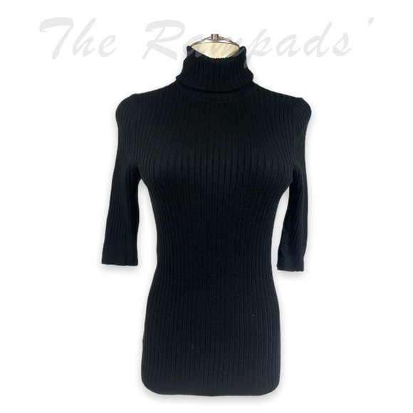 Ann Taylor Black Ribbed Turtleneck Short-sleeve Top Size Small - Picture 1 of 6